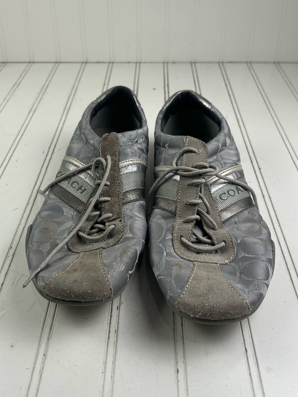 Coach Jayme Monogram Signature Logo Sneakers Grey Silver Women’s Size 11M - Picture 2 of 13